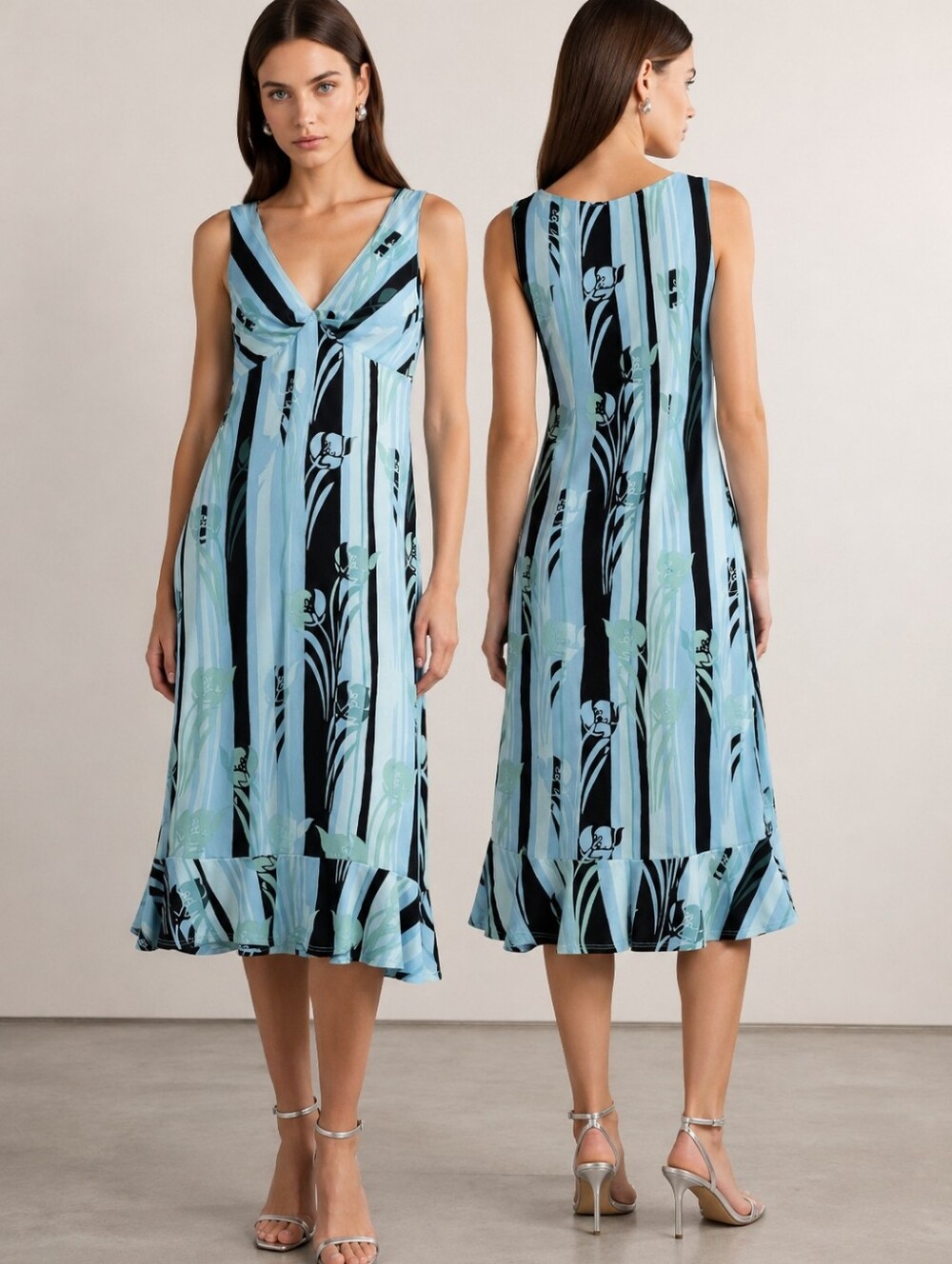 Nwt BCBG Max Azria Jade Printed Sleeveless Midi Dress Y2K Vintage Blue Mint